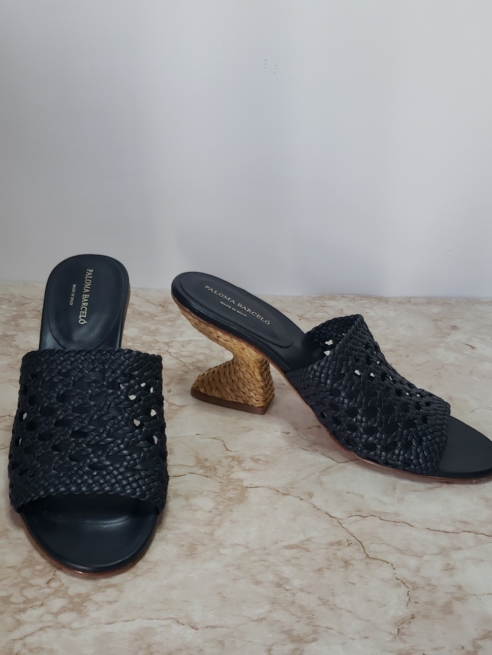 Paloma Barcelo Navy  Woven Mule Heel Sandals Size 38
